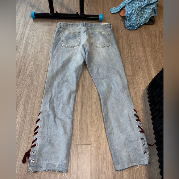 Pilcro and the Letterpress Light Blue Jeans with Red Lace - Picture 3 of 3